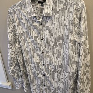 Alfani Men's Graphic Print Button-Up Shirt - White & Gray